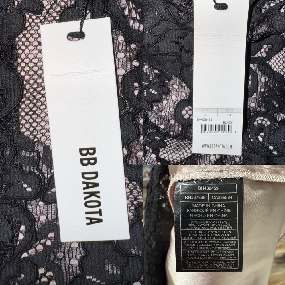 NWT🖤BB DAKOTA Women's Hale Scalloped Black Lace Dress Size 4 - Picture 9 of 14